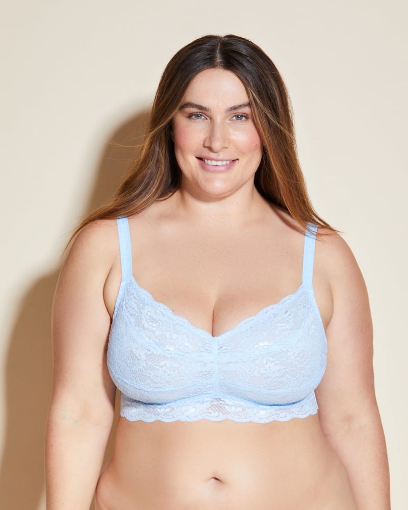 Front of a model wearing a size 1X Sweetie Lace Bralette in Sorrento Blue by Cosabella. | dia_product_style_image_id:274440